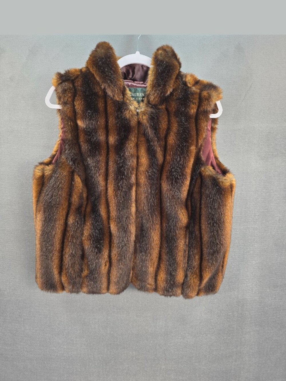 Lauren Ralph Lauren Faux Fur Hooded Vest Brown Size L